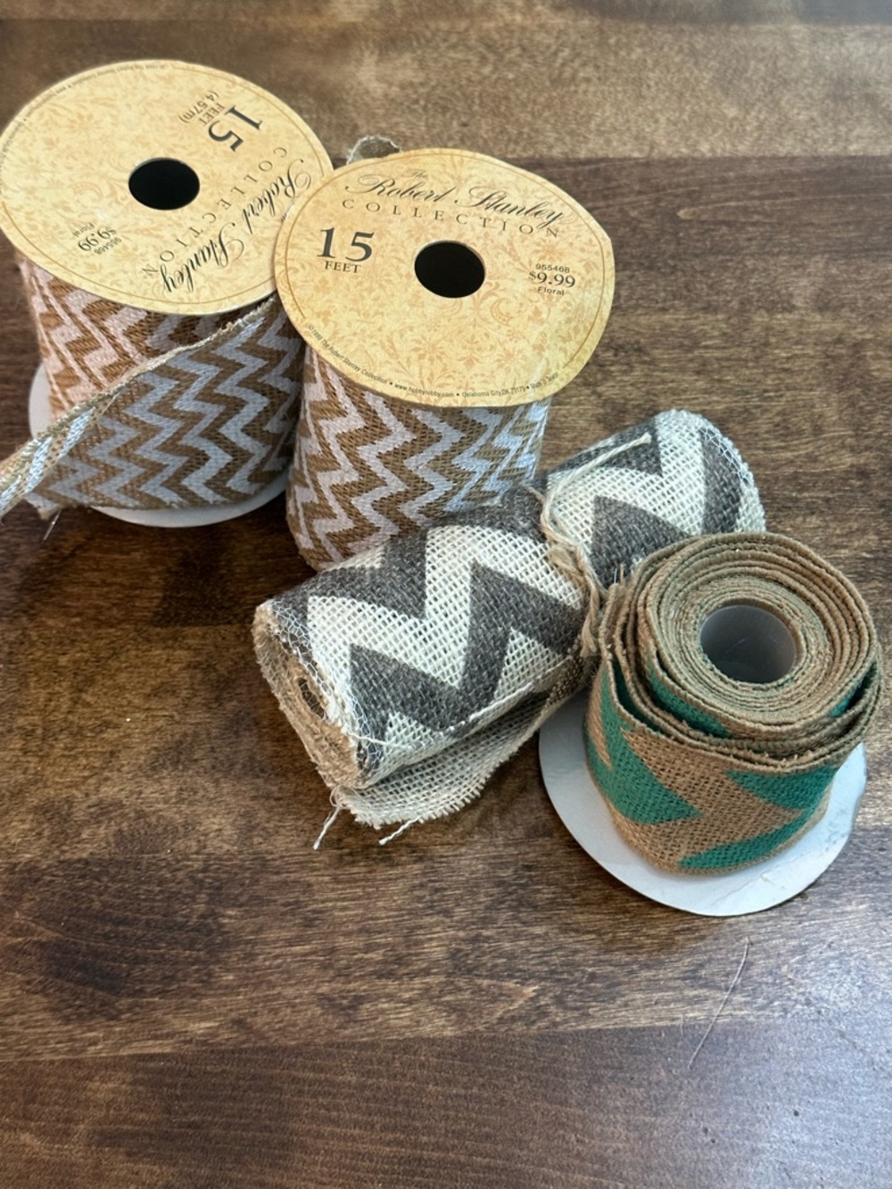 Robert Stanley Collection Zigzag Burlap Ribbon Bundle - Natural, Gray, Teal